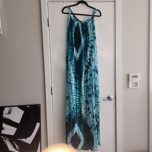 african print tie dye sleeveless maxi dress-Green
